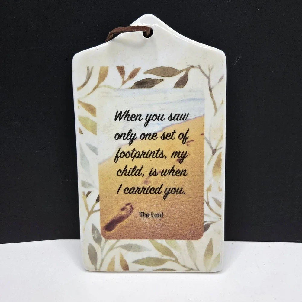 Footprints in the Sand Ceramic Wall Plaque Religious Home Decor White 6.5